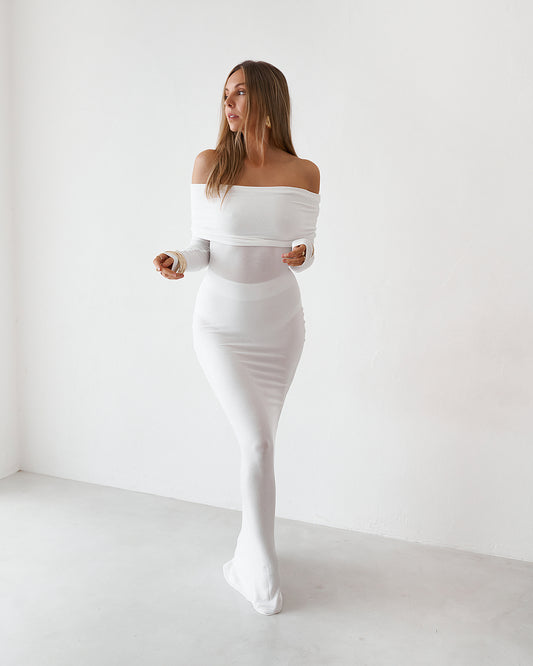 Sheer Maxi Dress - White