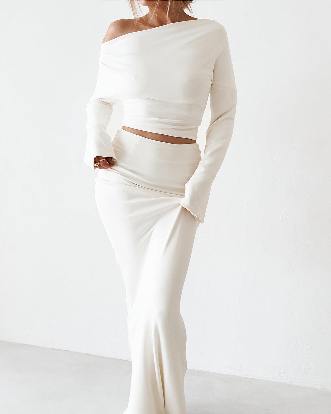 Cupro Long Sleeve Top - Vintage White