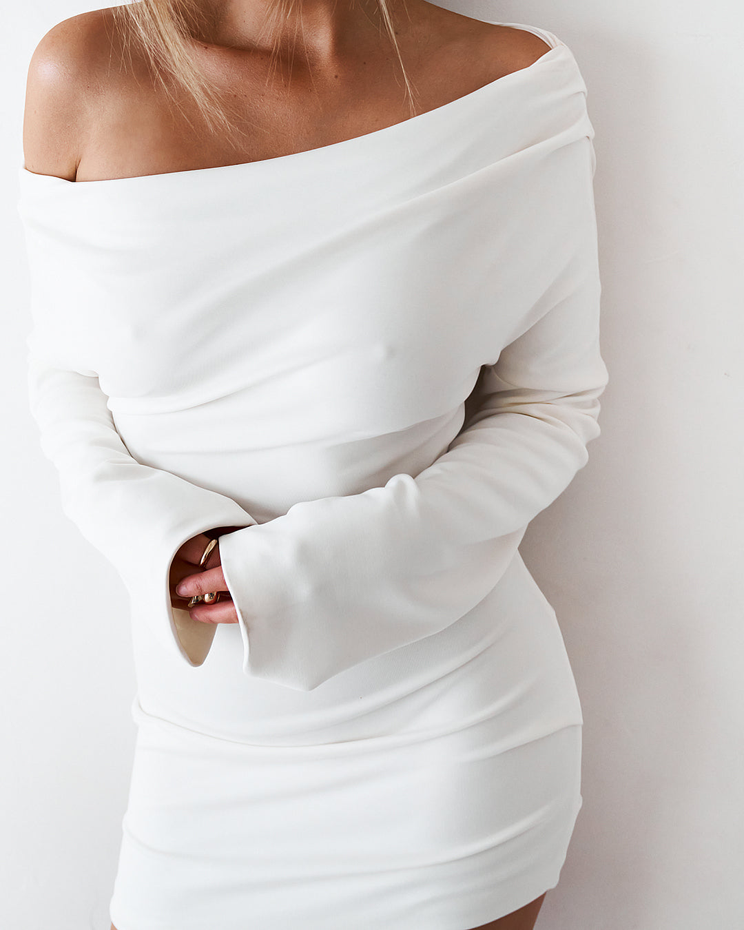 Cupro Long Sleeve Mini - White