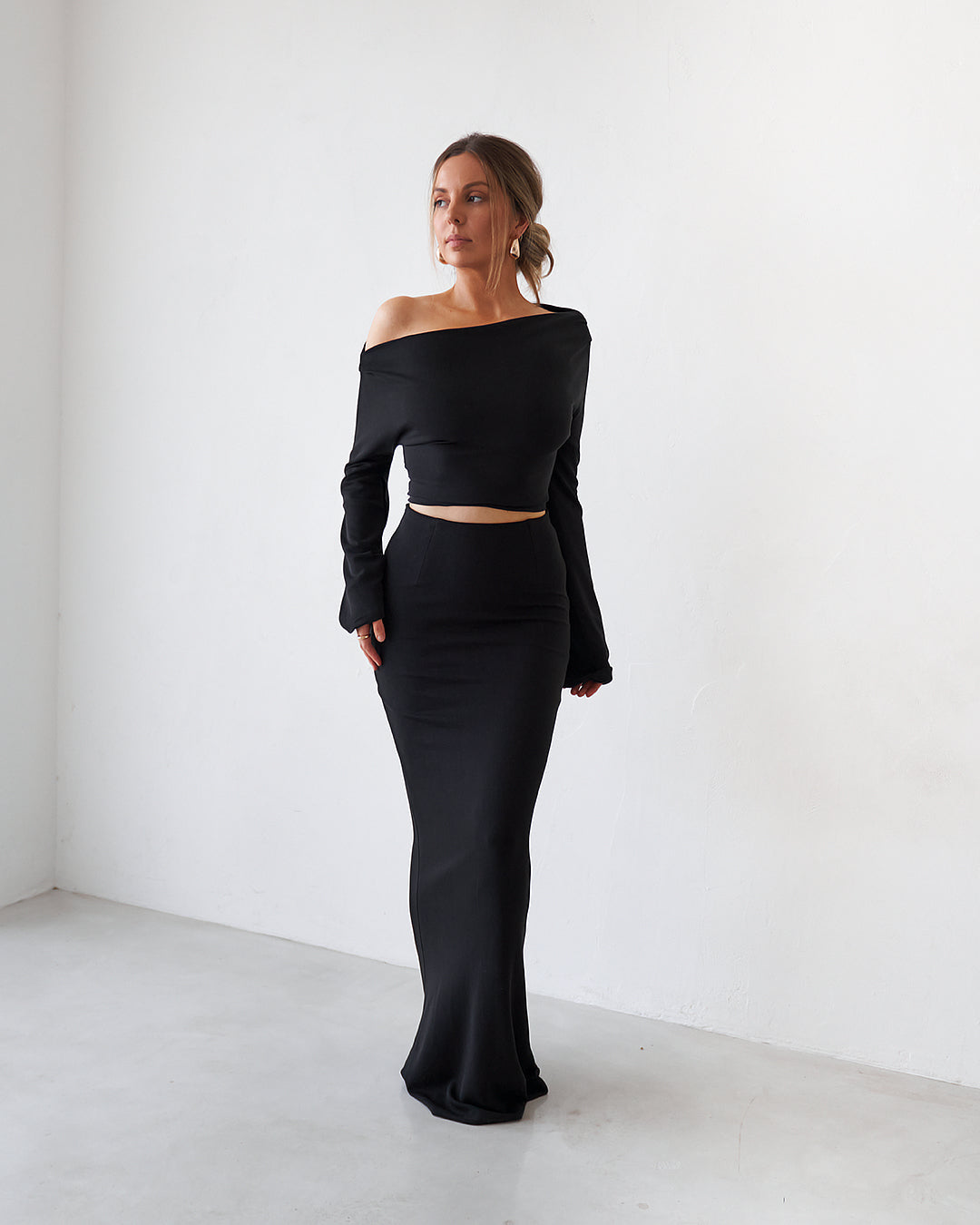 Cupro Long Sleeve Top - Black