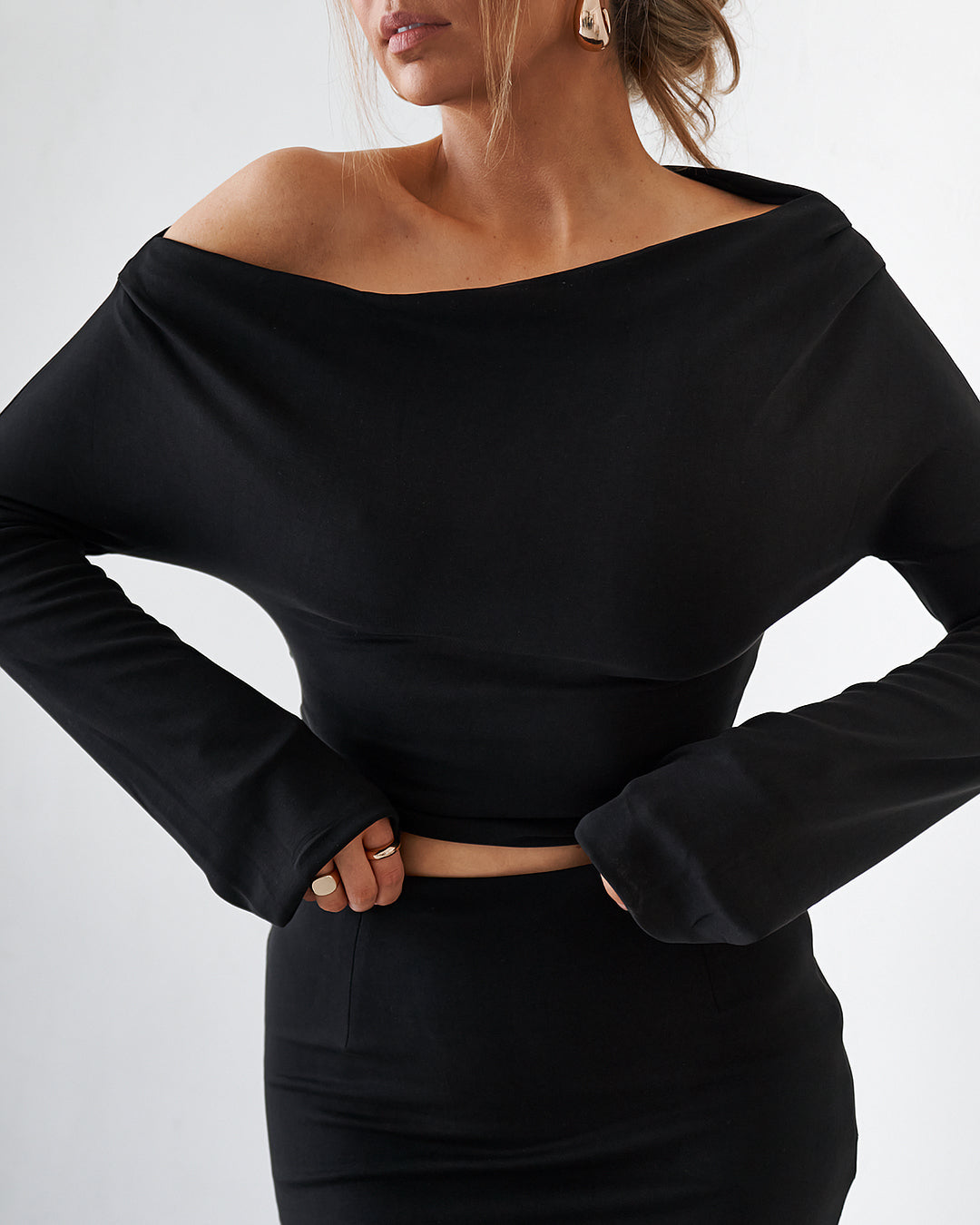 Cupro Long Sleeve Top - Black