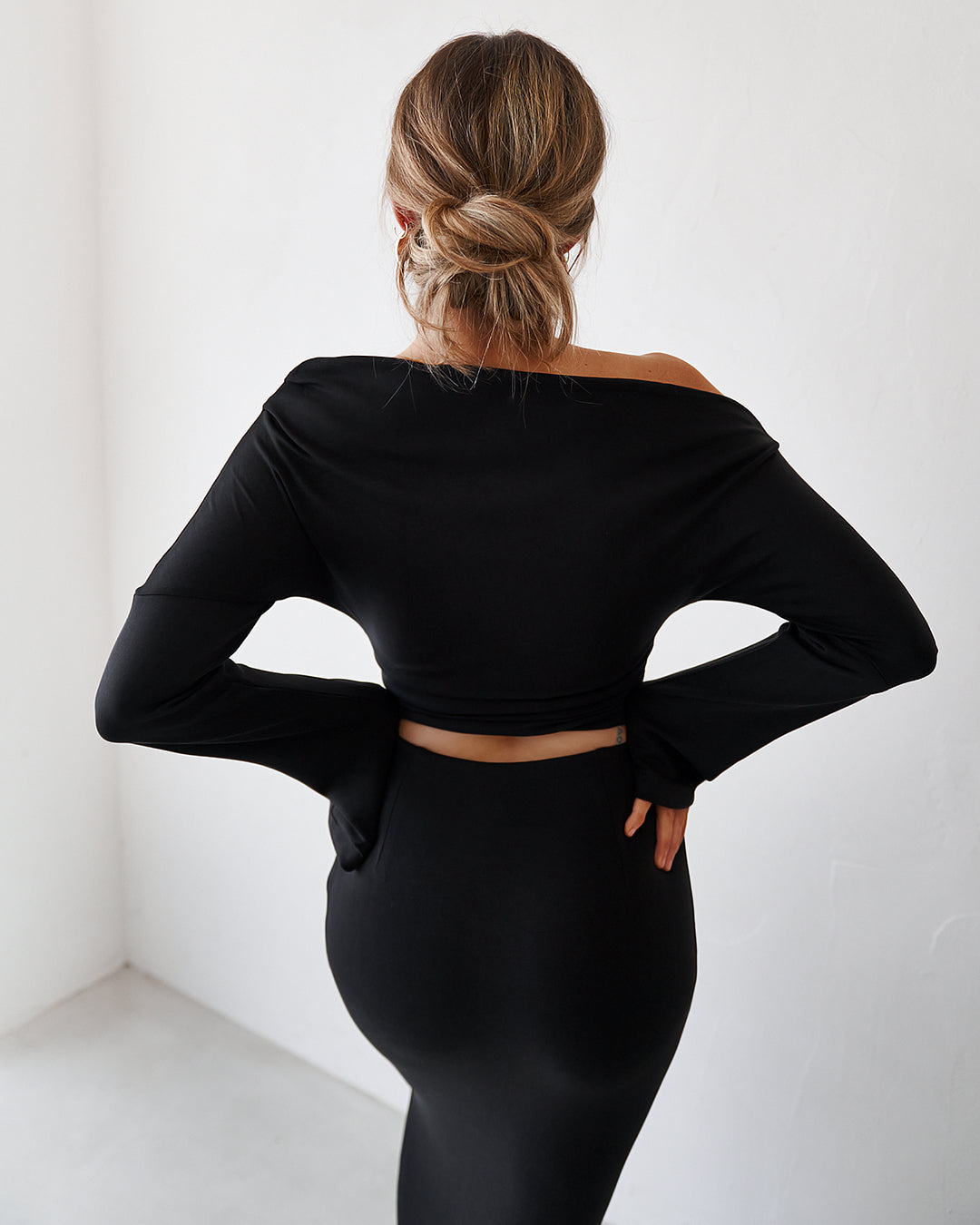 Cupro Long Sleeve Top - Black