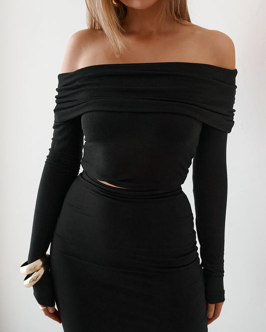 Sheer Long Sleeve Top - Black