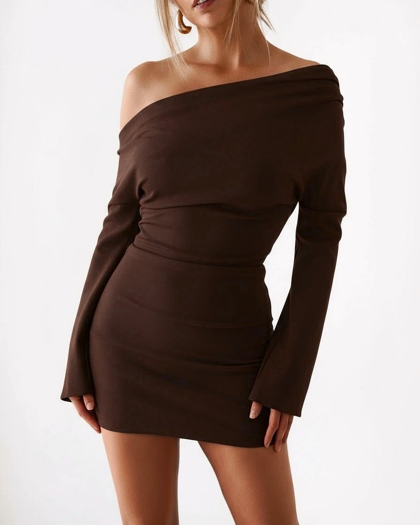 Cupro Long Sleeve Mini - Espresso