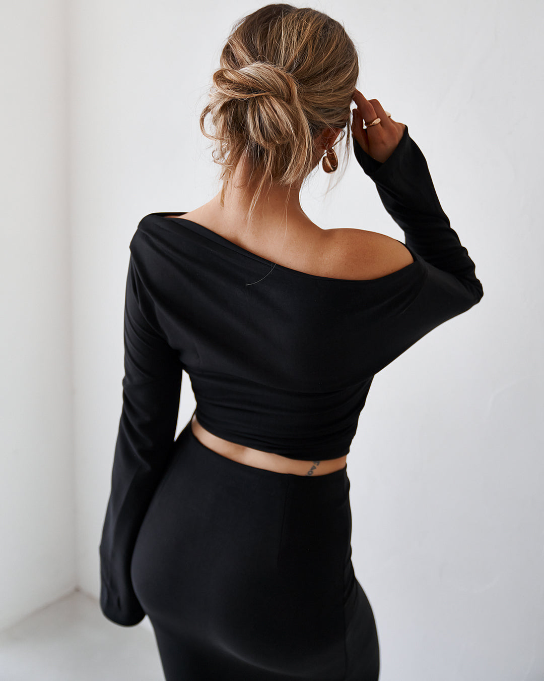 Cupro Long Sleeve Top - Black