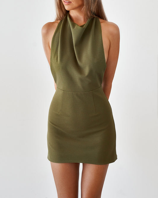Backless Mini Dress - Burnt Olive