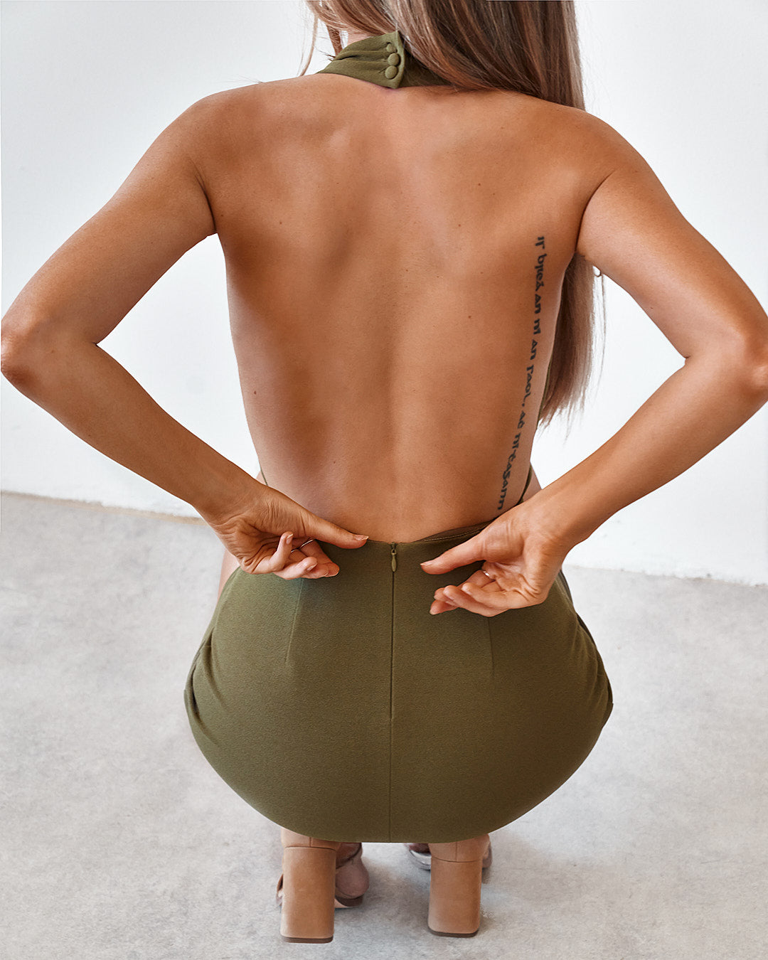 Backless Mini Dress - Burnt Olive Old Sport Backless Mini Dress - Burnt Olive Old Sport